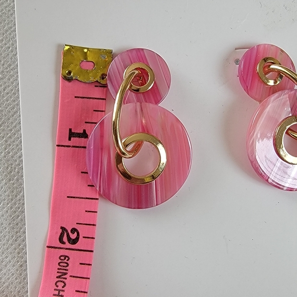 Pink Circle Drop Earrings - Picture 10 of 11